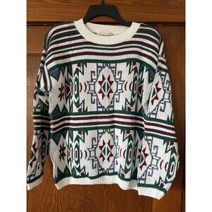 Vtg Brainstorm Geometric 80s Sweater Red Green White Blue Medium